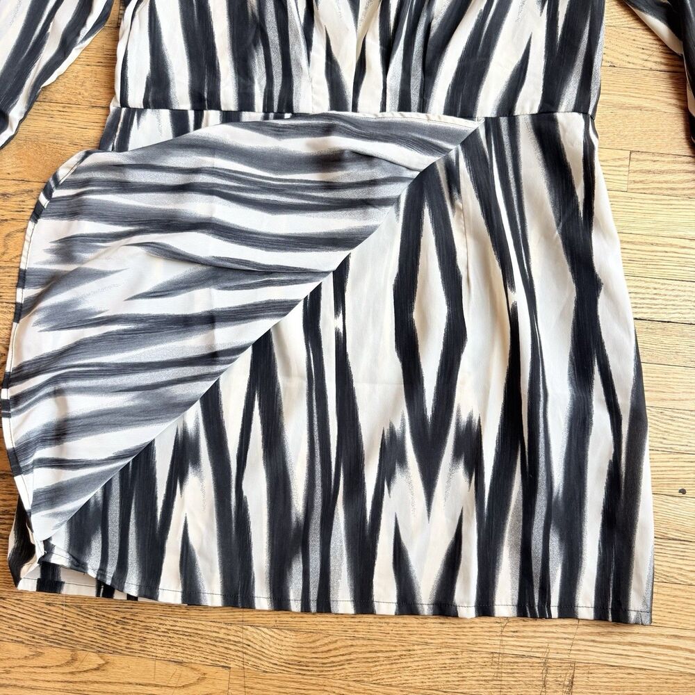 MNG Mango Faux Wrap Shirt Dress Womens Large Black Cream Office Career Modern - Picture 4 of 8